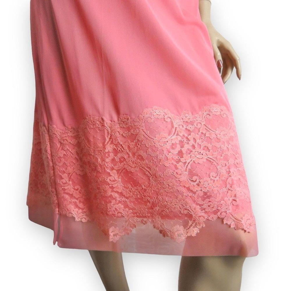 Vintage 1960s Flamingo Pink‎ Lace Slip Dress Small Fairycore Coquette Lingerie - Picture 4 of 9